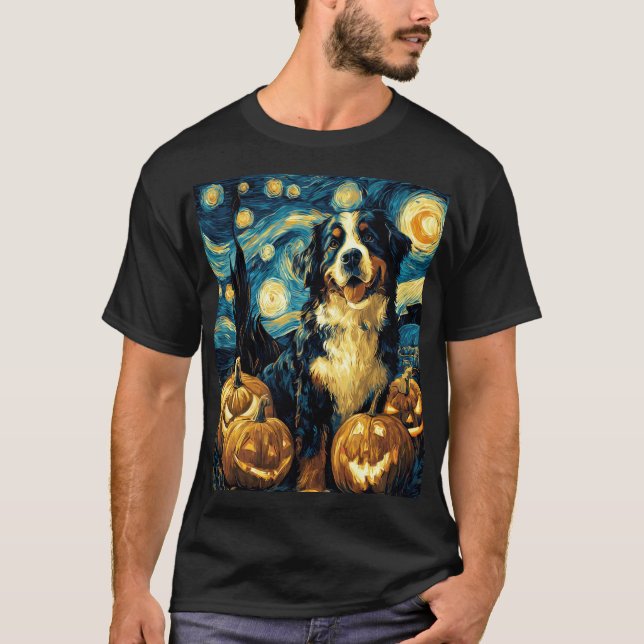 Bernese Mountain Cute Dog Halloween Jack O Lantern T-Shirt (Front)