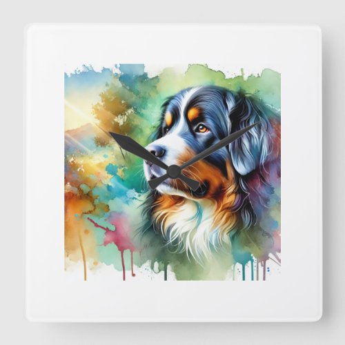Bernese Mountain Dog 210624AREF133 _ Watercolor Square Wall Clock