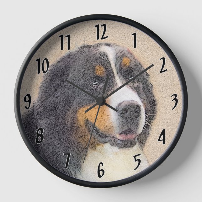 Bernese Mountain Dog 2 Painting - Original Dog Art Clock (Front)