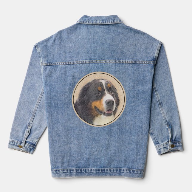 Bernese Mountain Dog 2 Painting - Original Dog Art Denim Jacket (Back)