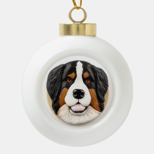 Bernese Mountain Dog 3D Inspired Ceramic Ball Christmas Ornament