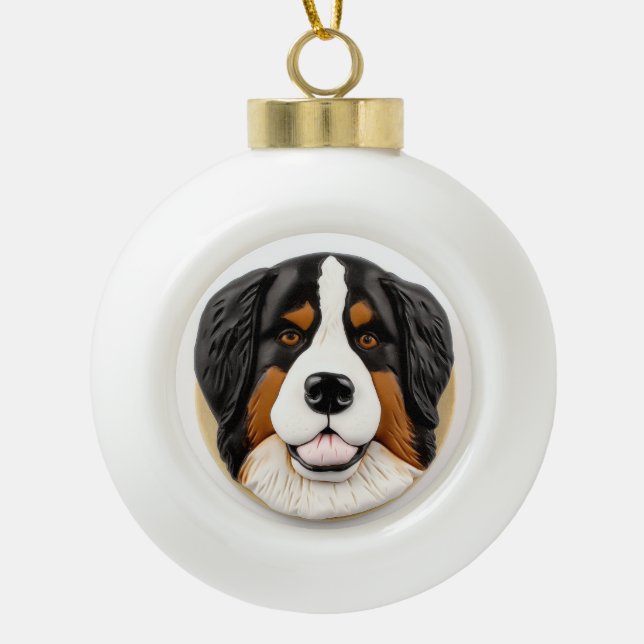 Bernese Mountain Dog 3D Inspired Ceramic Ball Christmas Ornament (Front)
