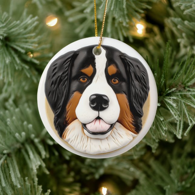 Bernese Mountain Dog 3D Inspired Ceramic Ornament (Tree)