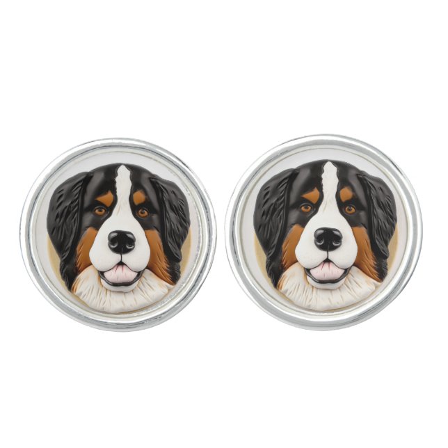 Bernese Mountain Dog 3D Inspired Cufflinks (Front)
