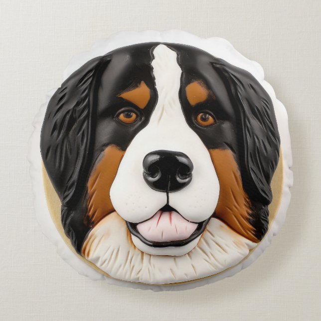 Bernese Mountain Dog 3D Inspired Round Pillow (Front)