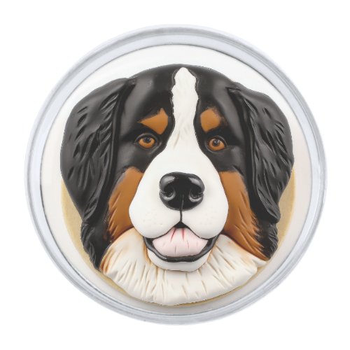 Bernese Mountain Dog 3D Inspired Silver Finish Lapel Pin