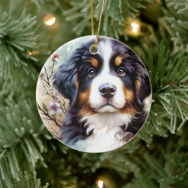 Bernese Mountain Dog AI Puppy  Ceramic Ornament (Tree)
