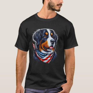 Bernese Mountain Dog American Flag 4th Of July Dog T-Shirt