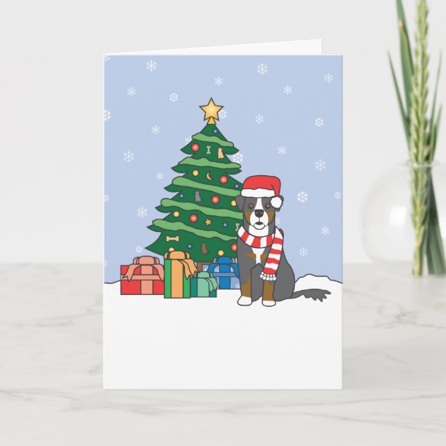 Bernese Mountain Dog and Christmas Tree Holiday Card (Front)