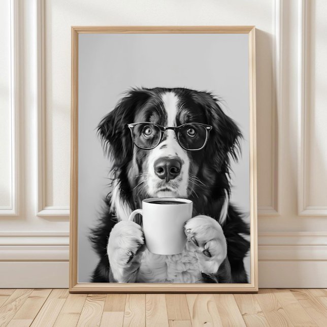 Bernese Mountain Dog and Coffee Wall Art, Black an Poster (Creator Uploaded)