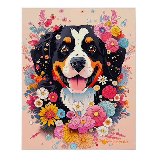 Bernese Mountain Dog and Flowers  005 - Tailor jew Poster (Front)