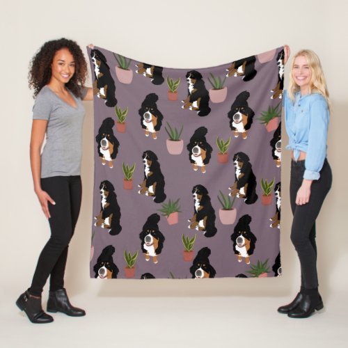 Bernese Mountain Dog and Houseplants Fleece Blanket