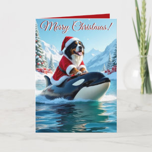 Bernese Mountain Dog and Orca Christmas Card