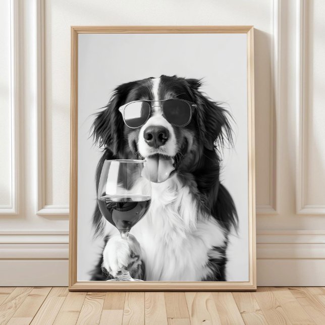 Bernese Mountain Dog and Wine Wall Art, Black and  Poster (Creator Uploaded)