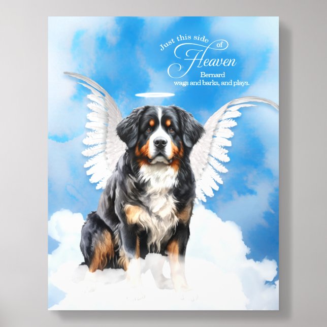 Bernese Mountain Dog Angel Wings Name Pet Memorial Acrylic Photo Tile (Front Set)