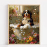 Bernese Mountain Dog Art, Bathroom Artwork Poster<br><div class="desc">Elevate your bathroom decor with our stunning canvas print featuring a playful Bernese Mountain Dog enjoying a relaxing bath full of bubbles and beautiful flowers. This charming artwork adds a touch of warmth and personality to your space, making it feel more inviting and joyful.</div>
