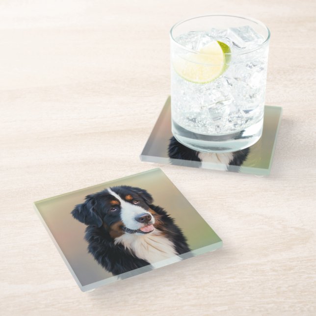bernese mountain dog art glass coaster (Angled)