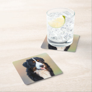 bernese mountain dog art square paper coaster