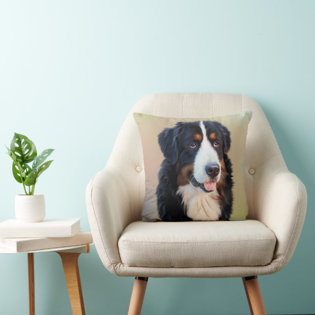 bernese mountain dog art throw pillow (Chair)