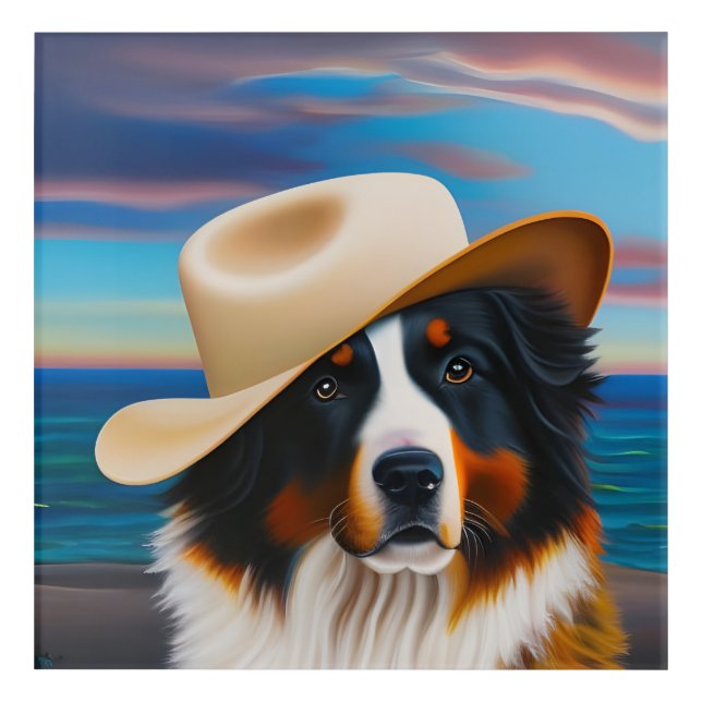 Bernese Mountain Dog At The Beach Jigsaw Puzzle Acrylic Print (Front)