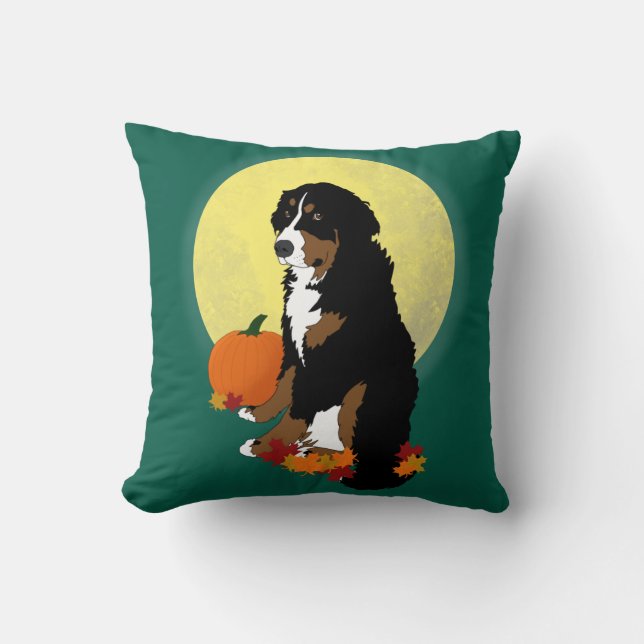 Bernese Mountain Dog Autumn Throw Pillow (Front)