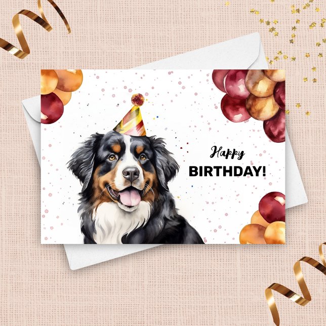 Bernese Mountain Dog Balloons Party Hat Birthday Card (Creator Uploaded)