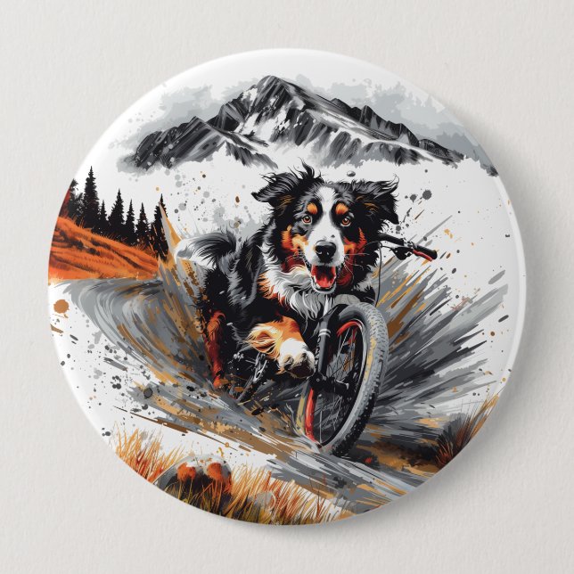 Bernese Mountain Dog Biking In The Mountains Button (Front)