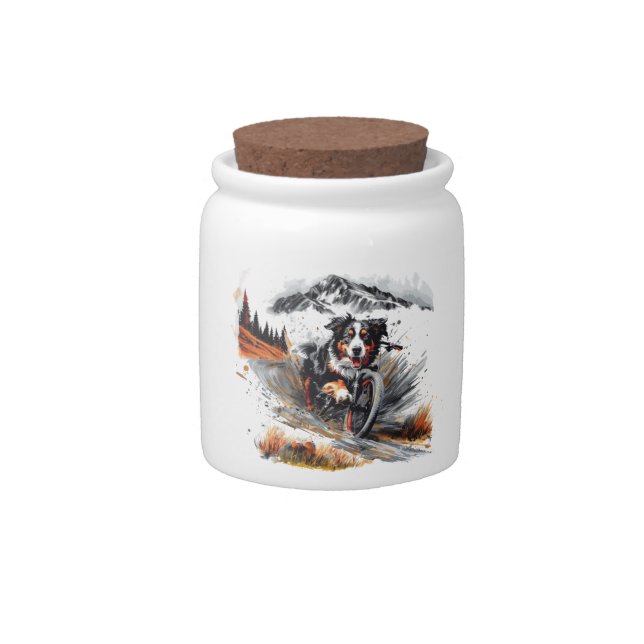 Bernese Mountain Dog Biking In The Mountains Candy Jar (Front)