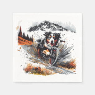 Bernese Mountain Dog Biking In The Mountains Napkins