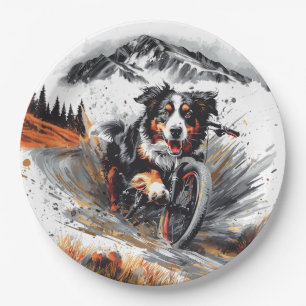 Bernese Mountain Dog Biking In The Mountains Paper Plates