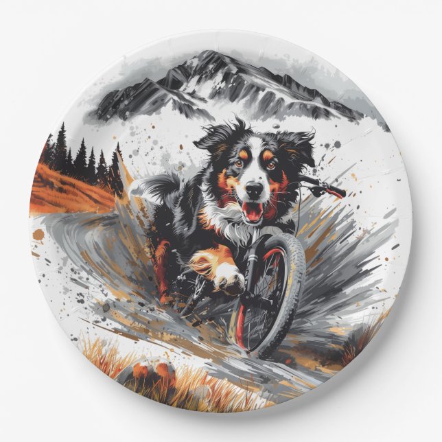 Bernese Mountain Dog Biking In The Mountains Paper Plates (Front)