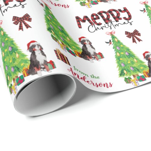 Bernese Mountain Dog Bird and Christmas Tree Wrapping Paper