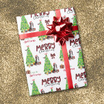 Bernese Mountain Dog, Bird and Christmas Tree Wrapping Paper<br><div class="desc">The repeated pattern on this cute Christmas wrapping paper is an image of a beautiful Bernese Mountain Dog wearing a red and white Santa hat. The dog sits among brightly wrapped gift packages beside a decorated Christmas tree. A bullfinch bird is landing on the tree behind it. Stylized red and...</div>