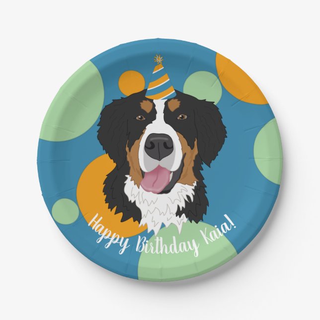 Bernese Mountain Dog Birthday Paper Plates (Front)