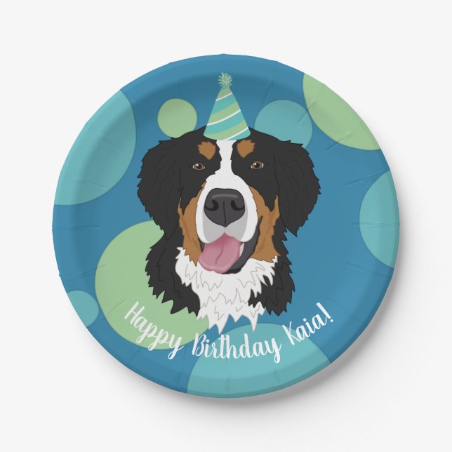Bernese Mountain Dog Birthday  Paper Plates (Front)