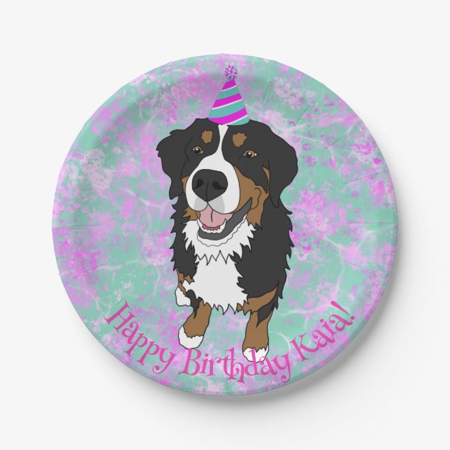 Bernese Mountain Dog Birthday Paper Plates (Front)