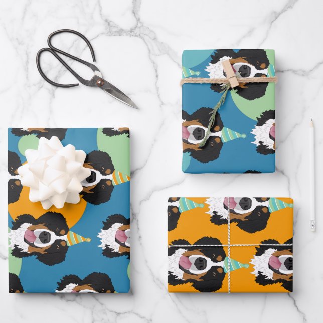 Bernese Mountain Dog Birthday  Wrapping Paper Sheets (Front)