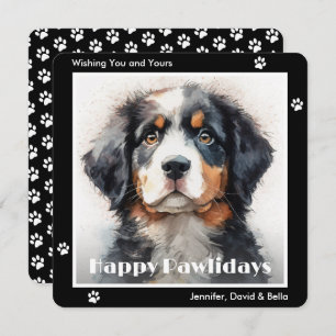 Bernese Mountain Dog Black Watercolor Christmas Holiday Card