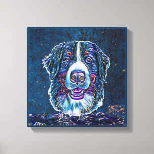 Bernese Mountain Dog Blue Starry Night Painting Canvas Print