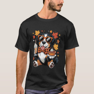 Bernese Mountain Dog Bow Fall Autumn Leaves Thanks T-Shirt
