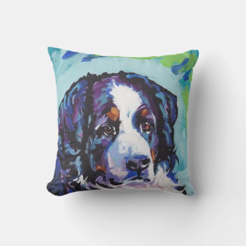 Bernese Mountain Dog Bright Colorful Pop Dog Art Throw Pillow