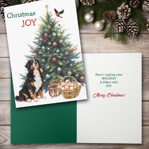 Bernese Mountain Dog , Bullfinch and Holiday Tree Card