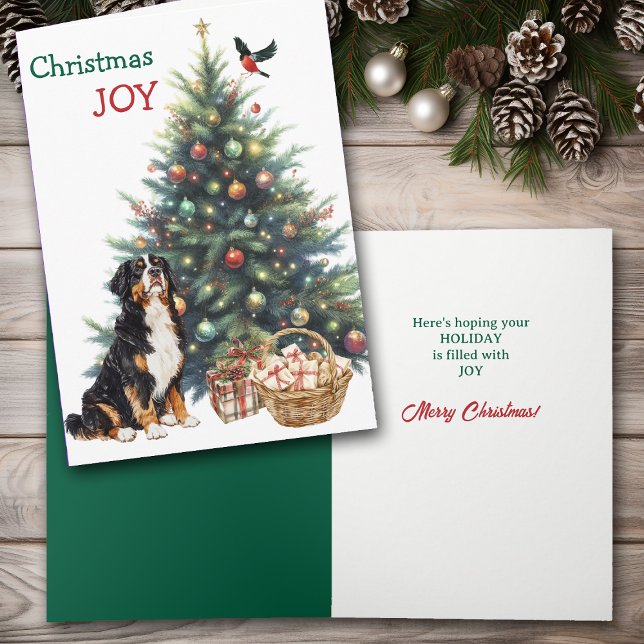 Bernese Mountain Dog , Bullfinch and Holiday Tree Card (Creator Uploaded)