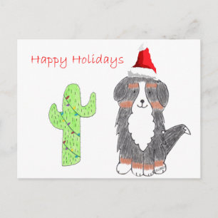 Bernese Mountain Dog Cactus Christmas Holiday Postcard