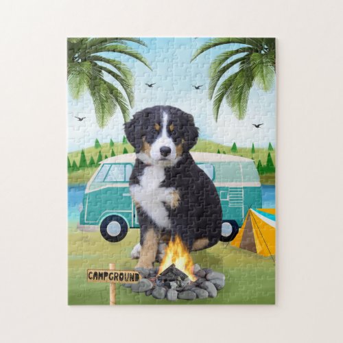 Bernese Mountain Dog Camping Jigsaw Puzzle