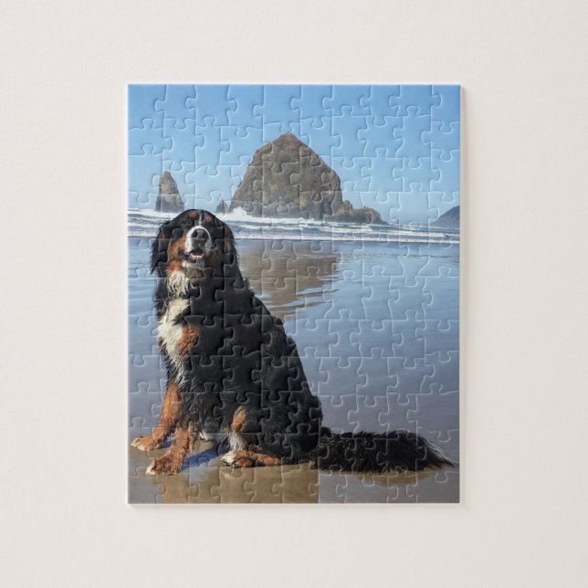 Bernese Mountain Dog Cannon Beach Jigsaw Puzzle (Vertical)