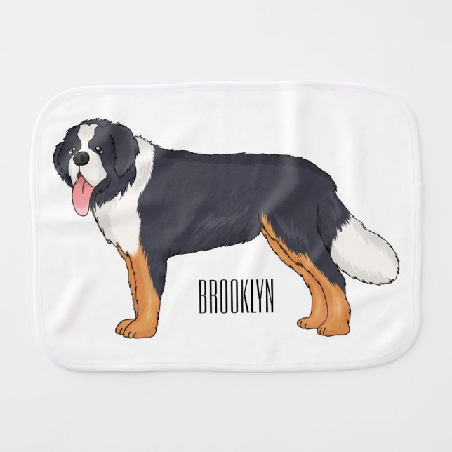 Bernese mountain dog cartoon illustration  baby burp cloth (Front Horizontal)