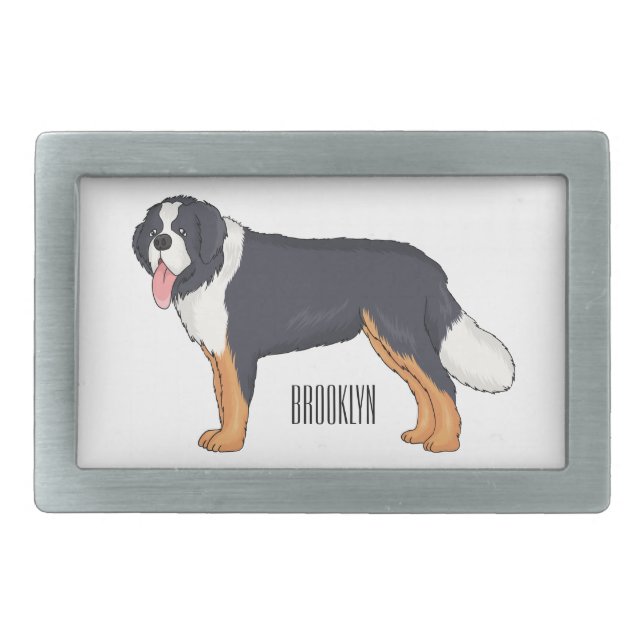 Bernese mountain dog cartoon illustration  belt buckle (Front)
