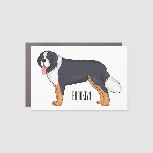 Bernese mountain dog cartoon illustration car magnet (Front)