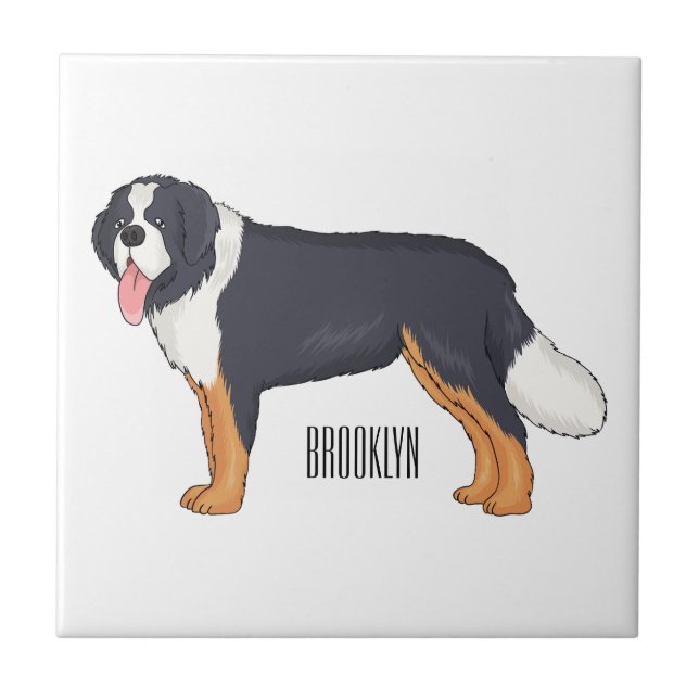 Bernese mountain dog cartoon illustration ceramic tile (Front)